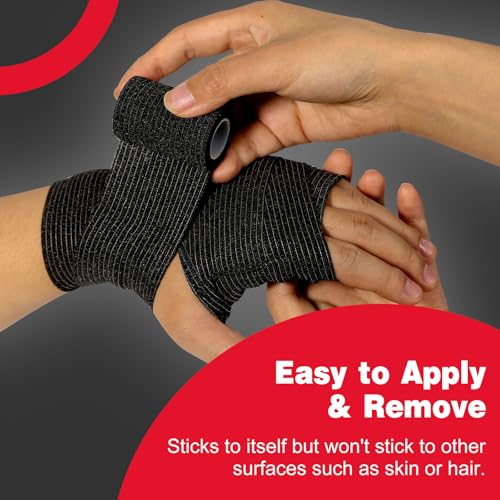 AZEN 16 Pack Self Adhesive Bandage Wrap Black, 2" X 5 Yards Black Athletic Tape, Vet Wrap, Tattoo Grip Tape Wrap，Ankle Tape, Cohesive Bandage Wrap - color: Black, size: 2 Inch