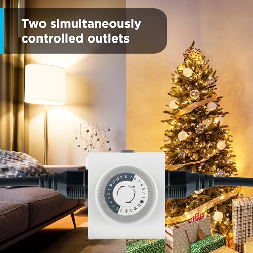 GE 24‑Hour Mechanical Outlet Timer Switch, Dual Grounded Plug‑in Control for Indoor Lighting, Lamps, Christmas Trees, Fans and Small Appliances (3 Pack), 66404