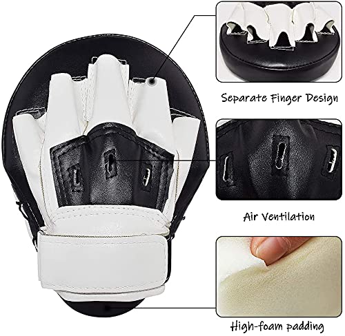 Boxing Curved Focus Punching Mitts- Leatherette Training Hand Pads Karate Muay Thai Training Gloves with Adjustable Strap - color: black