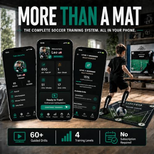 SkillZone Soccer Training Mat with Soccer Ball – Dribbling & Footwork Trainer | Indoor/Outdoor Soccer Training Kit with Interactive Video Hub, Grip Socks & Carry Bag | Control & Agility Practice - color: Limited Edition World Champions 2026 - Match Kit