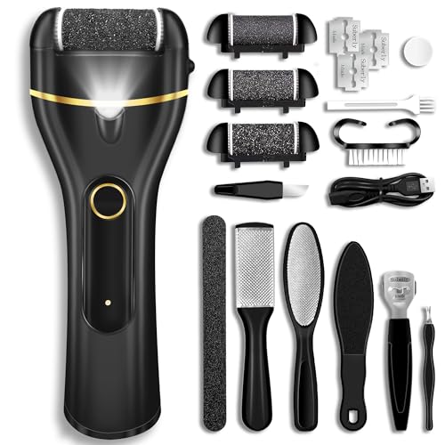 Callus Remover for Feet, Electric Foot Callus Remover Waterproof with 3 Rollers 2 Speed Battery Display,17 in1 Rechargeable Foot File Pedicure Kits for Dead Hard Cracked Dry Skin - style: Black