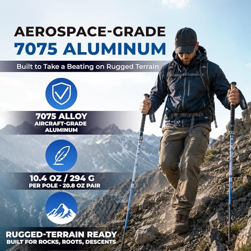 Trekology Trek-Z Collapsible Hiking & Trekking Poles - Balance Support for Seniors, Women, and Men, 2pc Per Set - color: Cork Blue, size: 115–135 cm (for Height: 5’5” to 6’5”)