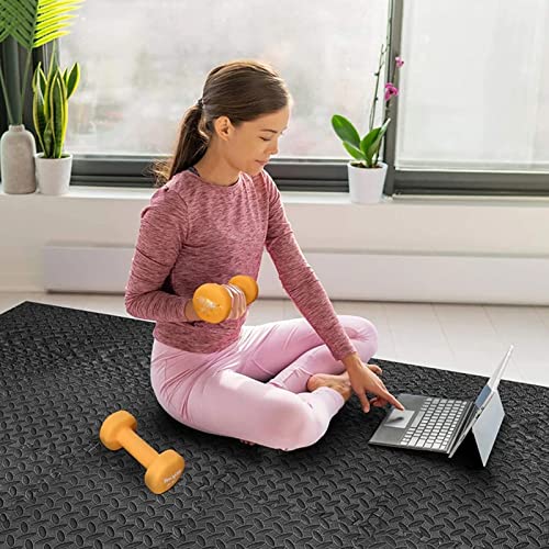 Interlocking Puzzle Exercise Mat, EVA Foam, 20" x 20", 1 cm Thick, Black, 24 Pieces, 64 Sq Ft, for Home Gym, Fitness Equipment and Play Areas (6, Black) - color: Black