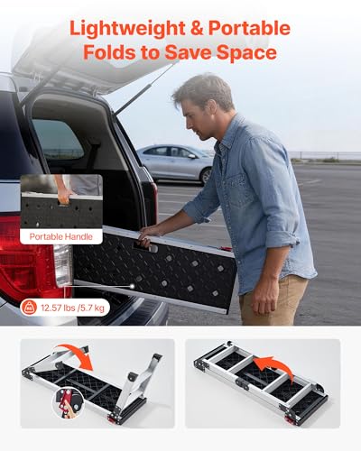 VEVOR Folding Work Platform, 35.8 x 12.2 in Aluminum Step Stool, 16.5 in Height, 500 lbs Load Capacity, Heavy Duty Platform Ladder with Locks, Portable Work Bench for Painting & Maintenance & Home