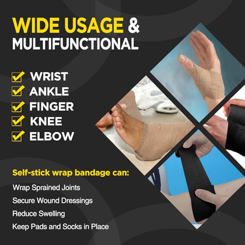 OK TAPE 12 Rolls Self Adhesive Bandage Wrap, Elastic Athletic Tape, Self Stick Bandage Tape, Vet Wrap, Medical Wrap for Wrist, Feet, 2" x 5 Yards - Brown - color: Coffee, size: 2 Inch
