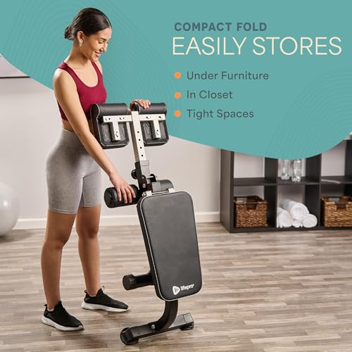 Lifepro SculptTrainer Roman Chair – 20+ Exercises, Foldable, 330 lb Cap | Hyperextension, hip thrusts, sit-ups & back extensions, 10 height positions, padded seat + dual rollers, alloy steel - color: Charcoal Gray, size: Large