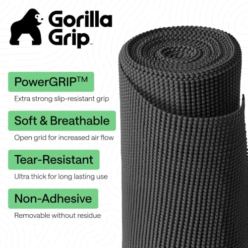 GORILLA GRIP powerGRIP Drawer Shelf and Cabinet Liner, Thick Strong Hold, Non-Adhesive Liners Protect Kitchen Cabinets and Cupboard, Bathroom Drawers, Easy Install, Breathable Mat, 12" x10', Charcoal - color: Charcoal, size: 12" X 10', style: 12" x 10'