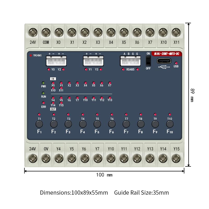 DC 24V Control Small PLC FX1S-20MT Programmable Logic Controller With 10 Input 10 Transistor Output, 2 High-Speed Pulse 100KHz For Encoder Sevor and Stepper, 1 Channel RS485 (Mini-20MT-4MTS-DC) - color: Mini-20MT-4MTS