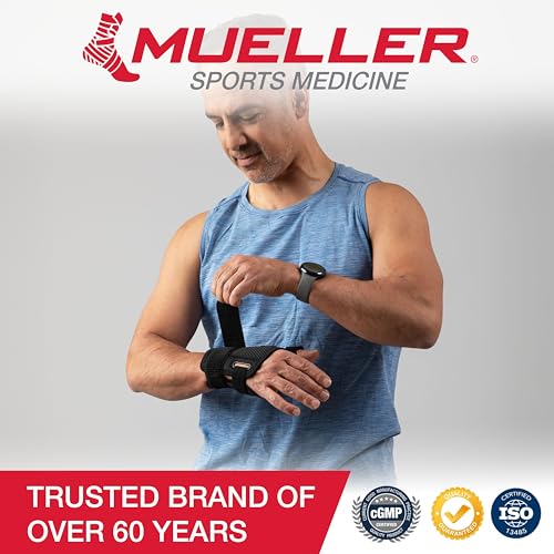 MUELLER Sports Medicine Adjust-to-Fit Thumb Brace, Spica Splint, Thumb Pain Relief Stabilizer for Men and Women, Ideal for De Quervain's Tenosynovitis, Arthritis, Sprains, Fits Right or Left, Black, One Size - size: 1 Count (Pack of 1)
