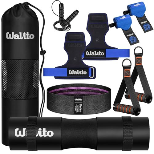 WALITO 8Pcs Barbell Pad Set for Hip Thrust - Squat Pad,Gym Accessories for Women with Bar Bad,Bench Press, with Gym Ankle Straps,Resistance Bands for Working Out,Lifting Strap,Carry Bag - color: Blue Black-10