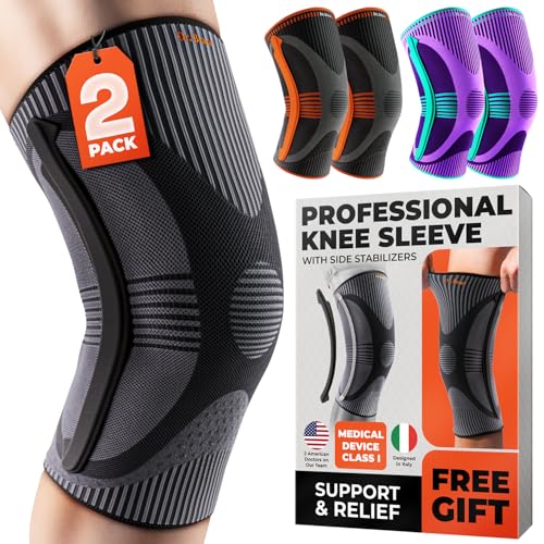 DR. BRACE ELITE Knee Brace with Size Stabilizer (2 Pack) Knee Brace for Women & Men, Workout, Sports, Daily Knee Compression Sleeve for Maximum Knee Pain Support & Fast Recovery