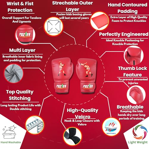 Youth Boxing Gloves for Kids Ideal for Boxing, Kickboxing, Muay Thai, UFC, MMA - Beginner Junior Heavy Punching Bag Gloves for Children Sparring Training Martial Arts Mitts - color: Red, size: 4oz