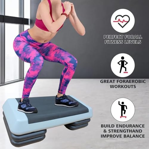 Adjustable Workout Aerobic Exercise Step Platform, Fitness & Exercise Step Platform with 2/4 Stackable Risers for Home Gym Cardio Training(Grey/Red) - color: Grey-4Risers