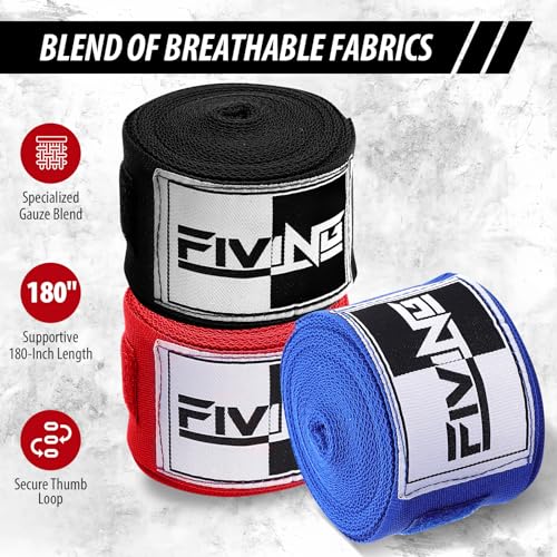 Boxing Hand Wraps Inner Gloves for Men Women(180 Inch) | Elasticated Thumb Loop Bandages, Wrist Wrap Protection, Muay Thai MMA Kickboxing Martial Arts, Punching Bag Training - color: Red