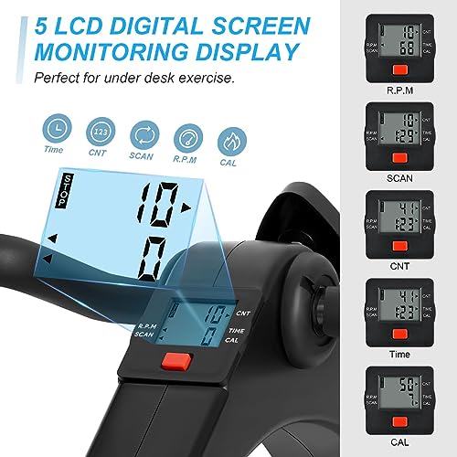 Uten Folding Pedal Exerciser, Under Desk Bike Pedal Exerciser, Mini Under Desk Exercise Bike Foot Hand Cycle Portable, Arm and Leg Exercise Peddler Machine with LCD Monitor - color: Silver-1