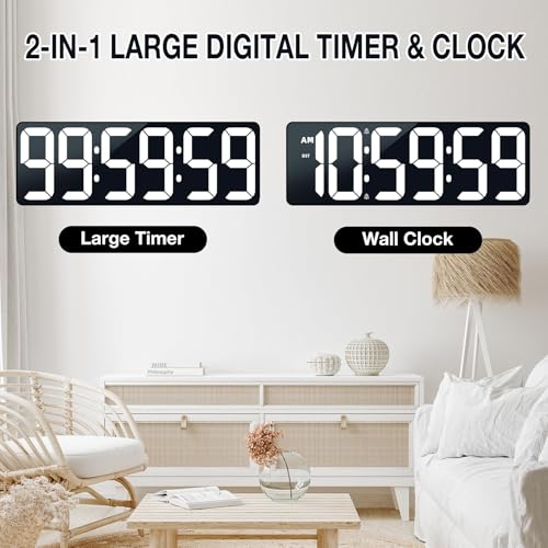 Large Digital Timer Wall Clock with Remote Control, 17.2" Count Down Up Digital Timer LED Display Auto DST Big Digital Clock for Bedroom Kitchen Living Room Office Gym Home Decor, White