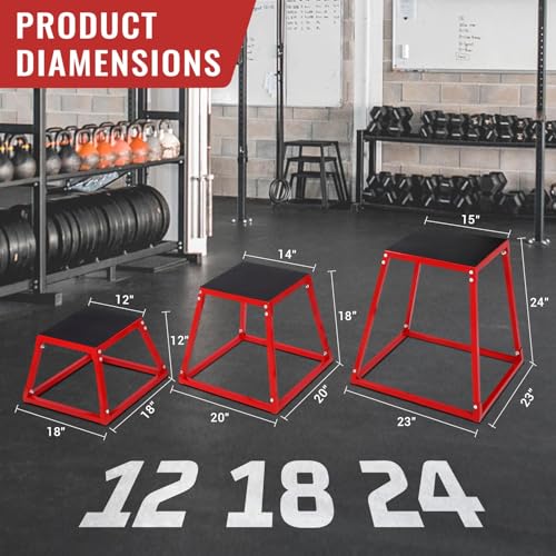 Plyometric Jump Box, Heavy Duty Steel Step Up Box for Workout, Vertical Jump Trainer with Anti-Slip Rubber Pad for Home Gym Strength Training & Conditioning - size: 12+18+24 Inch