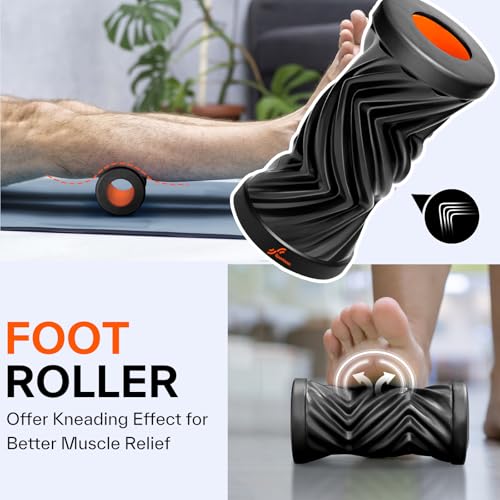 Sportneer 4 in 1 Pilates Foam Roller Muscle Relax Kit | with 2 Textured Foam Rollers Stringed Exercise Ball, Lacrosse Ball for Muscle Shoulder Back Leg Whole Body Relax Fitness Yoga - color: Black