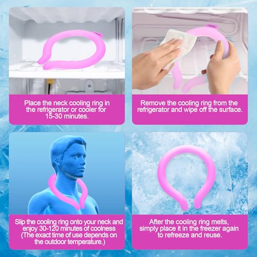 Neck Cooling Tube with Cold Insulated Bag,Reusable 18℃/64℉ Ice Neck Ring Wearable Body Cooling Products for Summer (Rose) - color: Rose