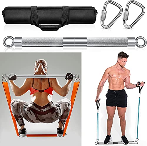 DASKING Detachable Resistance Bands Bar 30"/35.4"/38.5" Length Max Load 500LBS for Home Gym Full Body Workout Fitness Bar - style: Total Length:75cm/30"