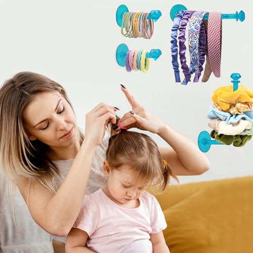4Pcs Headband Holder Stand Scrunchie Organizer, Girls Hair Accessories Organizer Storage for Headband Hairband Hair Ties, Clear Glitter Adhesive Scrunchy Holder Scrunchie Storage - color: 4Packs Blue