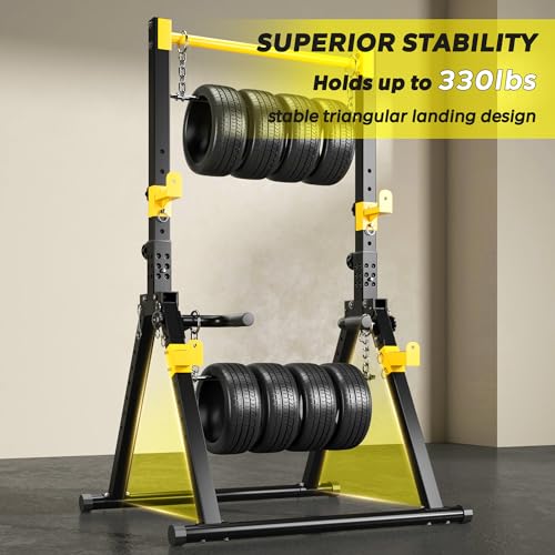 SogesHome Foldable Power Tower Dip Stand Pull Up Bar for Home Gym Exercise | Height Adjustable Multifunction Fitness Workout Station with Triangular Stability Design for Strength Training, Space Saving - color: Black Yellow