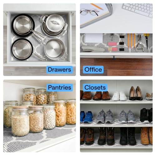 GORILLA GRIP powerGRIP Drawer Shelf and Cabinet Liner, Thick Strong Hold, Non-Adhesive Liners Protect Kitchen Cabinets and Cupboard, Bathroom Drawers, Easy Install, Breathable Mat, 12" x10' Quatrefoil - color: Quatrefoil: Gray/White, size: 12" X 10', styl