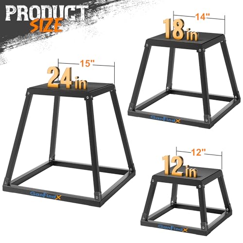 GanFindX Plyometric Jump Box Set, 12/18/24 Inch Steel Plyo Box, Heavy Duty Plyometric Platform with Anti-Slip Surface for Home Gym Training, Step-Up, Agility and Strength Conditioning - size: 12"