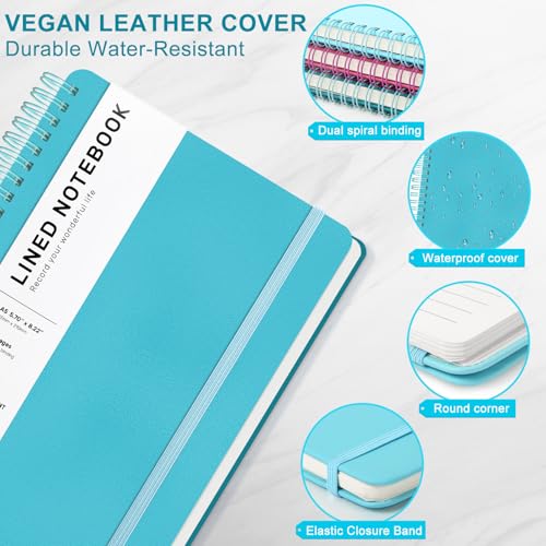 Lined Spiral Journal Notebook with 160 Pages, 8×5.7in, A5 Spiral Notebook, Journaling Notebooks for Work, School, Women, Men, College Ruled Spiral Notebook, Hardcover Leather Journals, Light Blue - color: Light Blue, size: A5