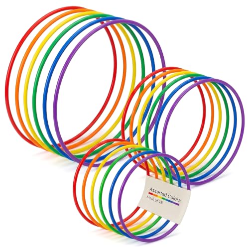S&S Worldwide No-Knott Hula Hoops Set of 18 - Heavy Duty, No-Kink Hoop Rings for Gymnastics, Fitness, Exercise, Games, PE & More - Assorted Colors, 6 Each in 24", 30" & 36" Sizes
