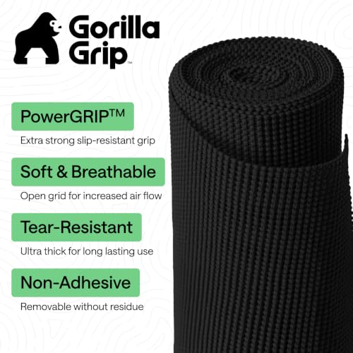 GORILLA GRIP powerGRIP Drawer Shelf and Cabinet Liner, Thick Strong Hold, Non-Adhesive Liners Protect Kitchen Cabinets and Cupboard, Bathroom Drawers, Easy Install, Breathable Mat, 12" x10', Black - color: Black, size: 12" X 10', style: 12" x 10'