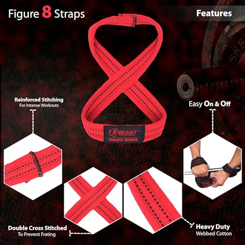 Figure 8 Lifting Strap- Strongman 10-14" Deadlift Straps- True Grip Support & Heavy Duty Wrist Straps for Weightlifting Women Men- Hand Straps for Weight Lifting Figure 8 Straps for Gym Workout - color: Red/Black, size: Small 10" - Less than 7.25" Wrist