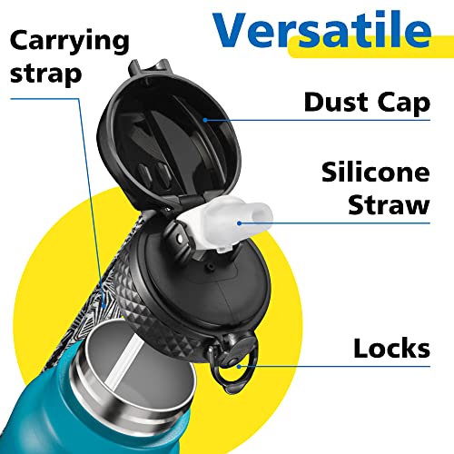Han's Bottle Sports Water Bottle - 24 Oz, Straw Lid, Leak Proof, Vacuum Insulated Stainless Steel, Double Walled, Thermo Mug,Ocean - color: Ocean, size: 24 Ounces