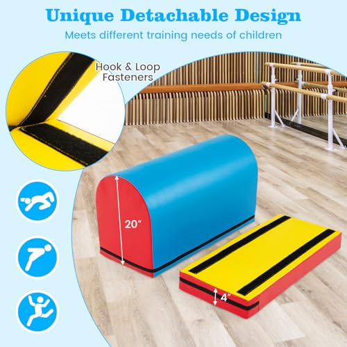 Goplus Mailbox Tumbling Mat, Gymnastics Vaulting Box w/Detachable Mat, Carrying Handle, Premium PU Leather, Portable Jumping Tumbling Aid Trainer for Kids Home Gyms Exercise - color: Red+Navy Blue