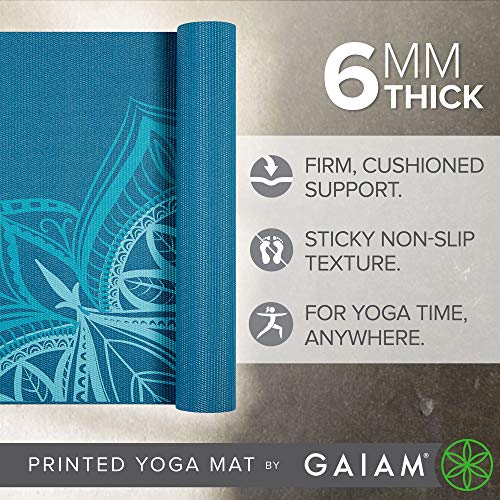 Gaiam Premium Yoga Mat, 6mm Thick Print Mat | Premium 6mm thick cushioning for joint support. Non-slip print design for yoga, Pilates & floor workouts. - color: Indigo Point