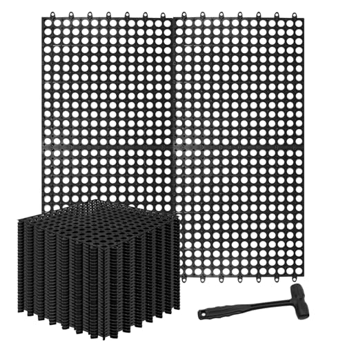 30 Pack Drainage Interlocking Tiles, 12"x12" Modular Interlocking Floor Tiles with 1 Pc Plastic Hammer Non Slip Rubber Floor mat with Holes for Pool Bathroom Deck Kitchen Patio (30, Black) - color: Black