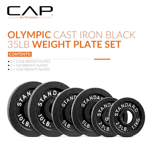 CAP Barbell 2-Inch Olympic Weight Plate | Multiple Options - size: Set of 6 | (2)2.5 lb, (2)5 lb and (2)10 lb, style: Classic - Black