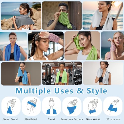 4 Pack Cooling Towels (40"x12"), Microfiber Chilly Towels Soft Breathable Gym Ice Towel for Workout, Yoga, Sport, Silicone Set Travel Sweat Towels Fast Drying Lightweight Cooling Neck Wraps - color: Blue/Green/Grey/Pink