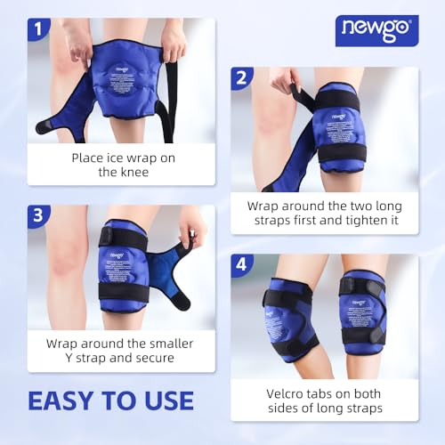 NEWGO Ice Pack for Knees Injuries Reusable, 360° Full Wrap, 2 Pack, Blue | Y-shaped Strap Stays Put, Reusable for Knee Replacement, ACL, Arthritis, Swelling, and Sports Injuries, 21.7" x 9.8" - color: Regular Blue 2-pack
