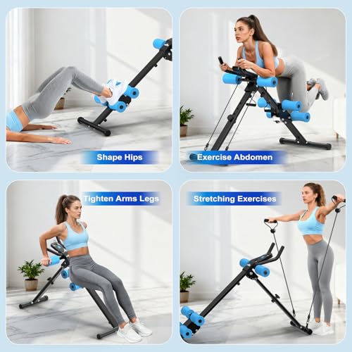 RELIFE REBUILD YOUR LIFE AB Workout Machine Adjustable Ab Trainer Machine Foldable Ab Cruncher Strength Training Equipment for Home Gym, Full Body Workout Equipment 440 LBS - color: Blue