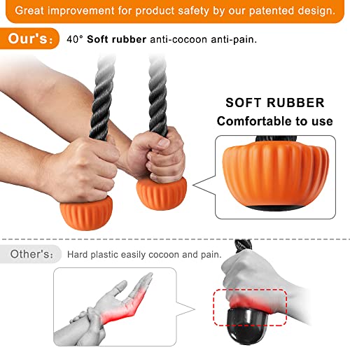 SELEWARE Rotating Straight Bar, Tricep Rope, Double D Row Handle, Rotating V Handle, Cable Machine Attachment with Non-Slip Soft Rubber Grip, Universal Attachment for Cable Machines - color: Orange Rubber Tricep Rope - 28inch
