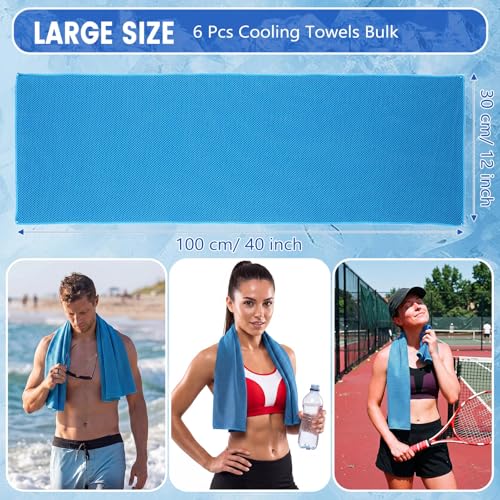 Hosuly 6 Pack Cooling Towels 40"x12" Ice Towel Cooling Neck Wraps Soft Breathable Chilly Stay Cool in Summer for Sports Yoga Golf Gym Activities(Light Blue) - color: Light Blue