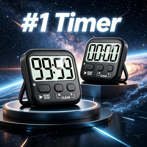 Antonki 2 Pack Digital Timer for Kids, Magnetic Countdown Kitchen Timers for Cooking, Egg, Classroom, Teacher, Exercise, Study, Oven - Battery Included - color: Rich Black *2
