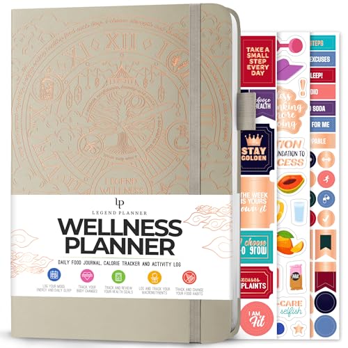 Legend Wellness Planner & Food Journal – Daily Diet & Health Journal with Exercise & Weight Loss Tracker – Nutrition Diary, 6 Months (Foggy Alps) - color: Foggy Alps Gold Foil, size: A5 (5.8” x 8.3”)