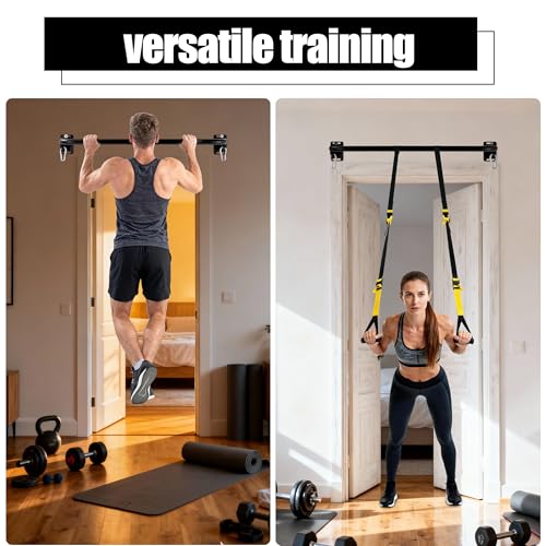Wall Mounted Pull Up Bar with Hanging Ab Straps, Carbon Steel Chin Up Bar with 8mm Steel Plates, Adjustable Oxford Cloth Ab Sling Straps for Pull Ups, Knee Raises, Leg Raises, Home Gym Training（Black- Ab Straps） - color: Black- Ab Straps