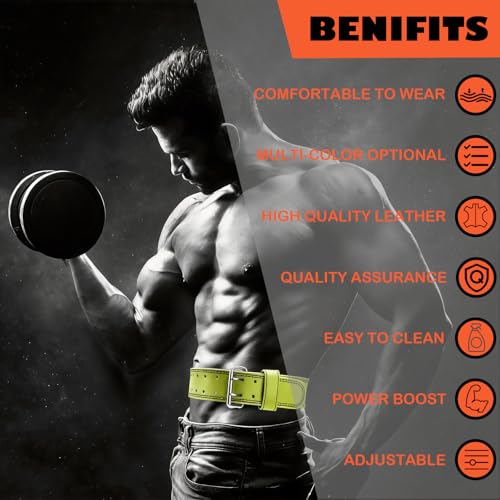 9mm Leather Fitness Weight Lifting Belt for Women&Men with 4 Inches Padded Lumbar Support for Power Lifting Workout & Squats Exercise - color: A-Green, size: Small