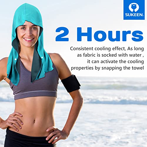 Sukeen Cooling Hoodie Towel, Absorbent Quick-Drying Cooling Towels for Neck and Face, UV Sun Protection Cooling Neck Wraps Sport Head Cooling Towel Hot Weather - color: Lake Blue/Grey