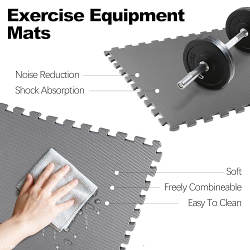 Elevon Puzzle Exercise Gym Flooring Mat, EVA Interlocking Foam Tiles Workout Mat for Home Gym, Fitness Equipment, MMA, Gymnastics, Shock-Absorbing Exercise Mat, Multi-Color - color: Grey, style: 1/2"Th, 36 Tiles (144 Sq Ft)