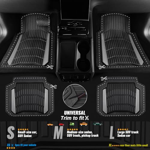 CAR PASS Heavy Duty Rubber Car Floor Mats, Deep Waterproof Car Floor Mats All Weather, Aluminum Film Floor Mats for Cars Non-Slip Universal Trim to Fit for SUVs Trucks Sedans Vans, Black Grey Metallic - color: Black Gray