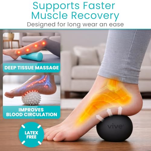 Vive Massage Ball Set (4 Piece) - Plantar Fasciitis Relief Foot Pain Hot Cold Therapy - Heel Spur, Sore Muscle, Trigger Point, Back, Arm, Neck, Shoulder, Leg Circulation Roller